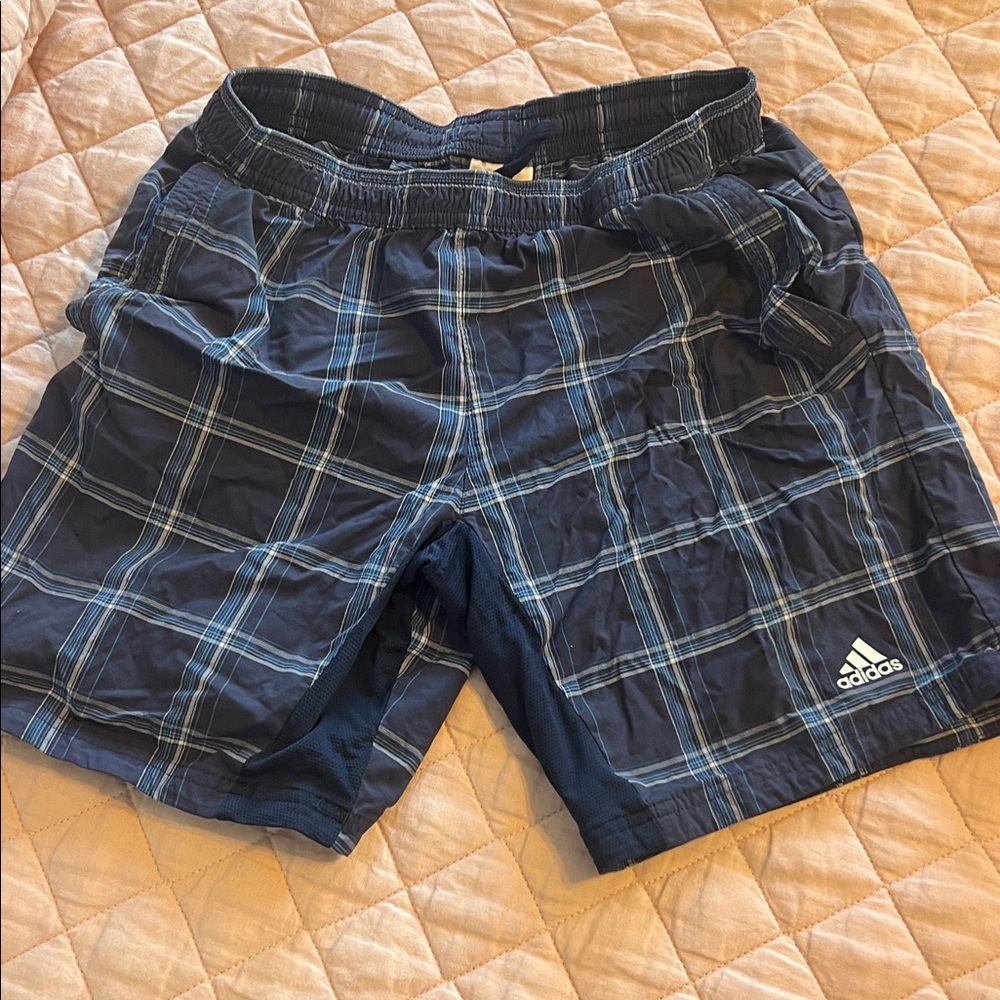 Adidas Checkered Shorts in Navy and White